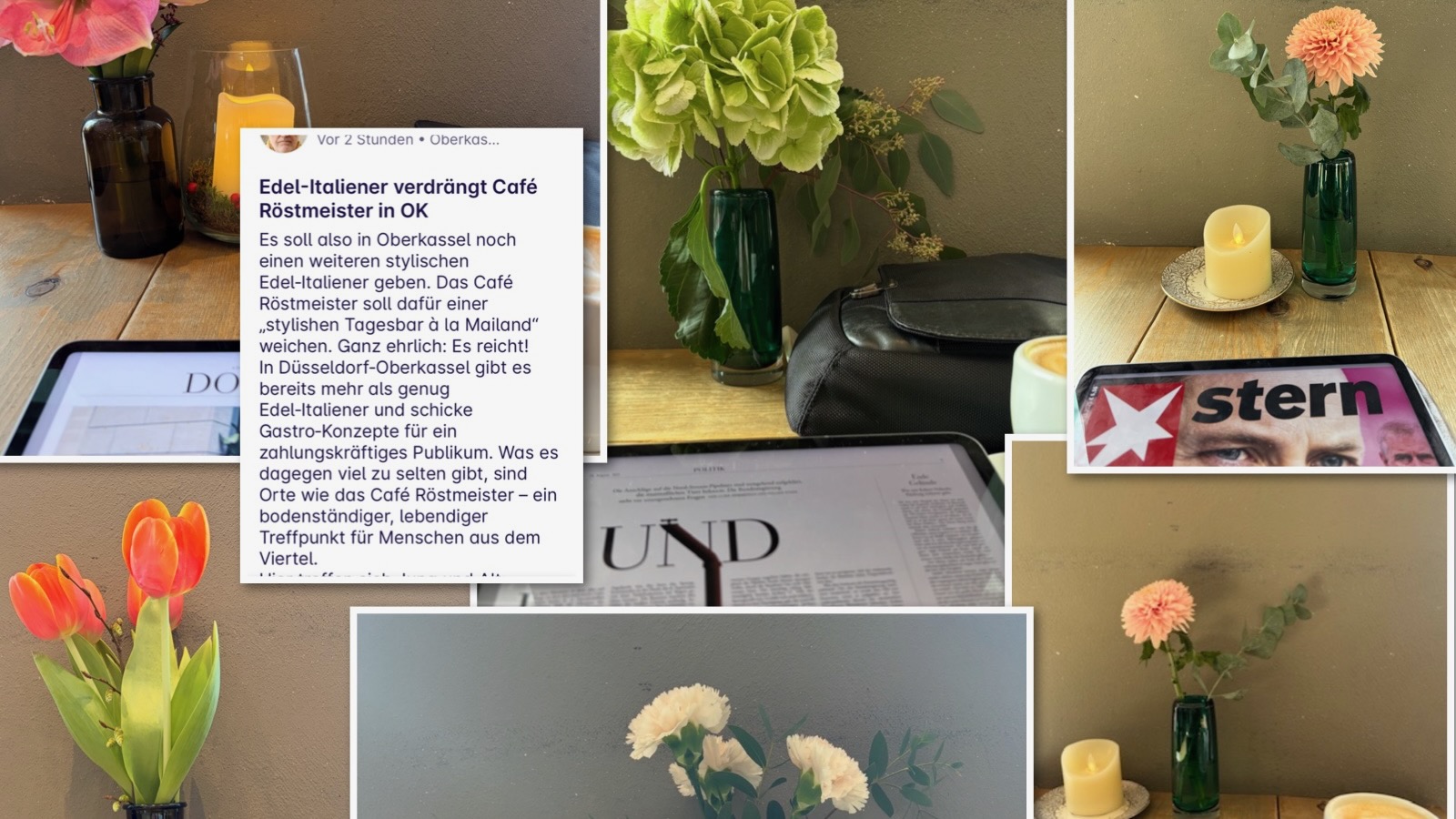 An vielen Tagen habe ich die liebevoll-blumige Tischdekoration in meinem derzeitigen Stammcafé Röstmeister fotografiert