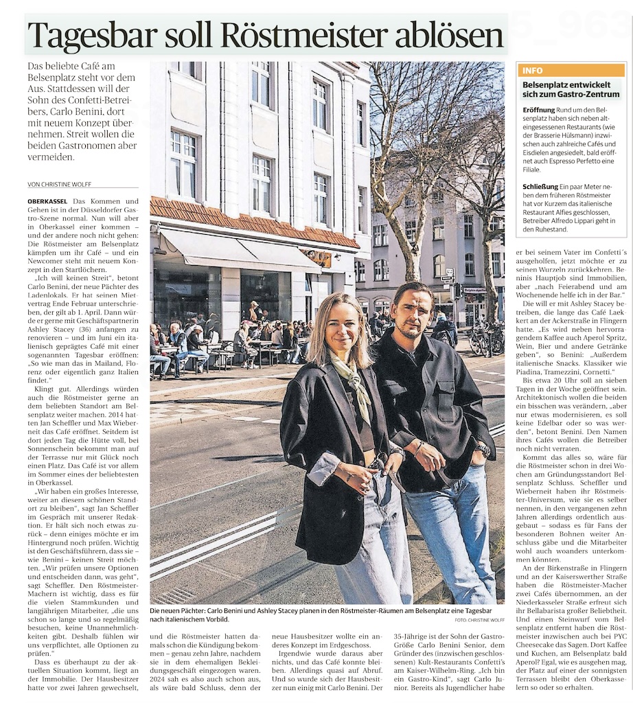 Bericht der Rheinischen Post Düsseldorf über die neuen Pächter in meinem Stammcafé Röstmeister