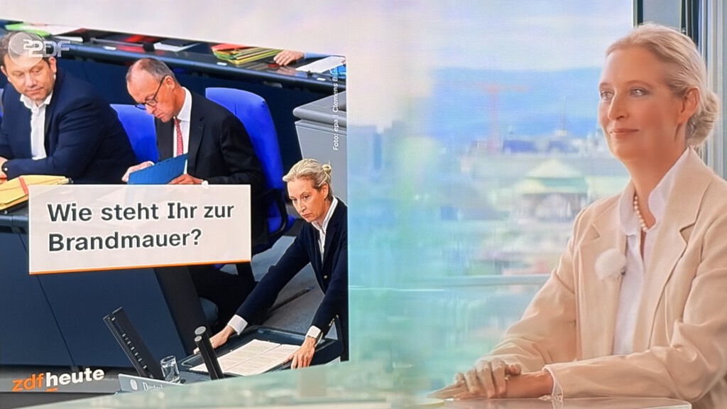 Die im primitiven Wortschatz geübte AfD-Chefin, Alice Weidel, pöbelte im ZDF-Sommerinterview über Politiker: „Flachzangen, die da oben sitzen“. Danke an alle Politiker der demokratischen Parteien.