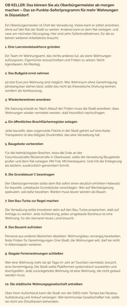 Diese 10 Maßnahmen könnte OB-Keller gegen die Wohnungsnot in Düsseldorf sofort ergreifen.